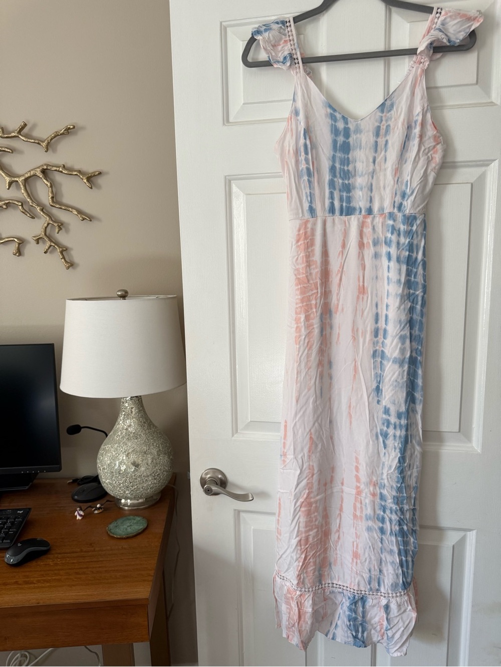Japna Sleeveless Tie-Dye Maxi Dress in Blue & Pink